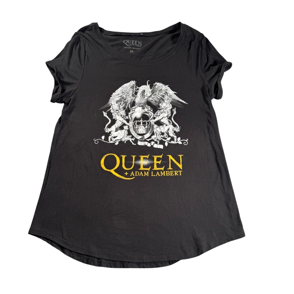 Queen Adam Lambert Concert Tour Graphic T-Shirt Black‎ Womens Medium Cotton